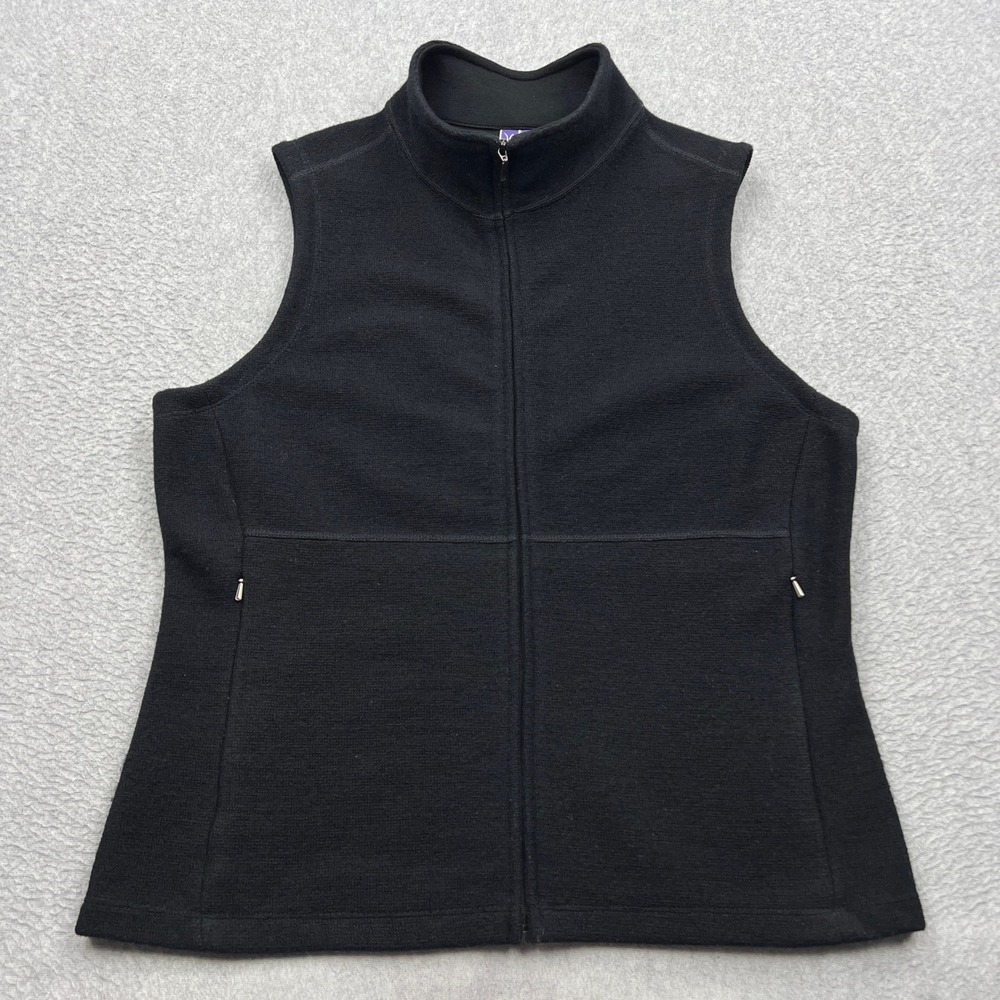Ibex Carrie Merino Wool Vest Womens Large Black Full Zip Pockets Mock Sleeveless